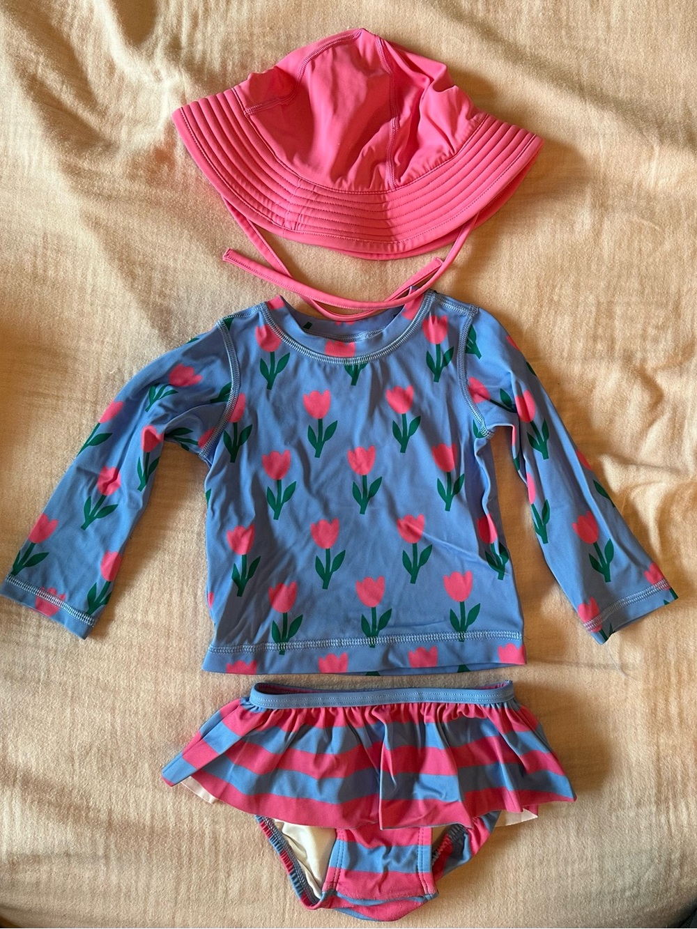 Toddler Pink Sun Hat & Blue Floral Rash Guard Swim Set